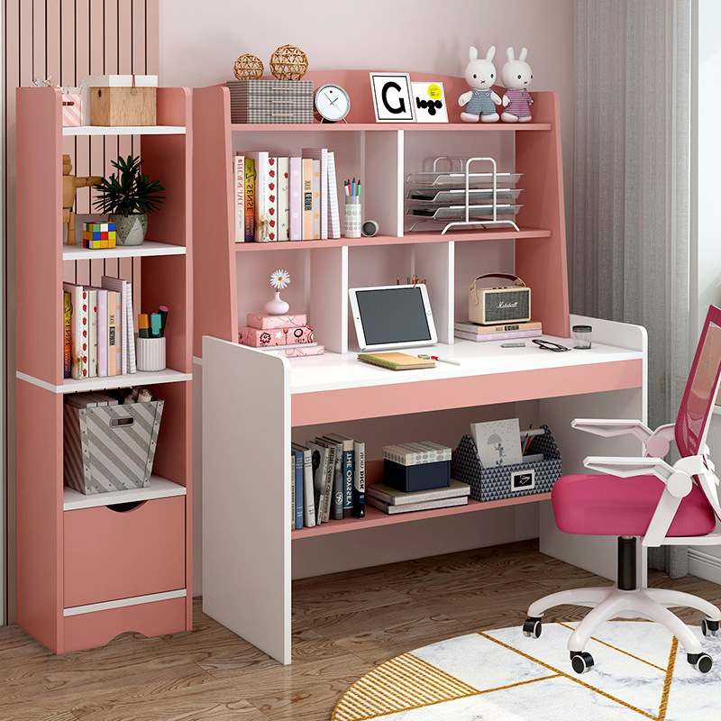 Children's Study Table Home Desk Bookshelf Integrated Table Bedroom Primary School Students Writing Desk Boys and Girls Work Tables and Chairs