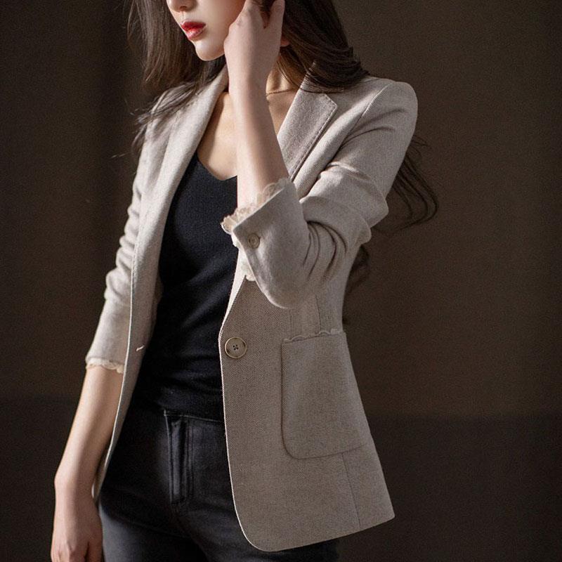 Blazer Women's Autumn and Winter New Korean Style Slim One-Button Wool Cardigan Work Clothing Long-Sleeved Small Suit Ol Trend