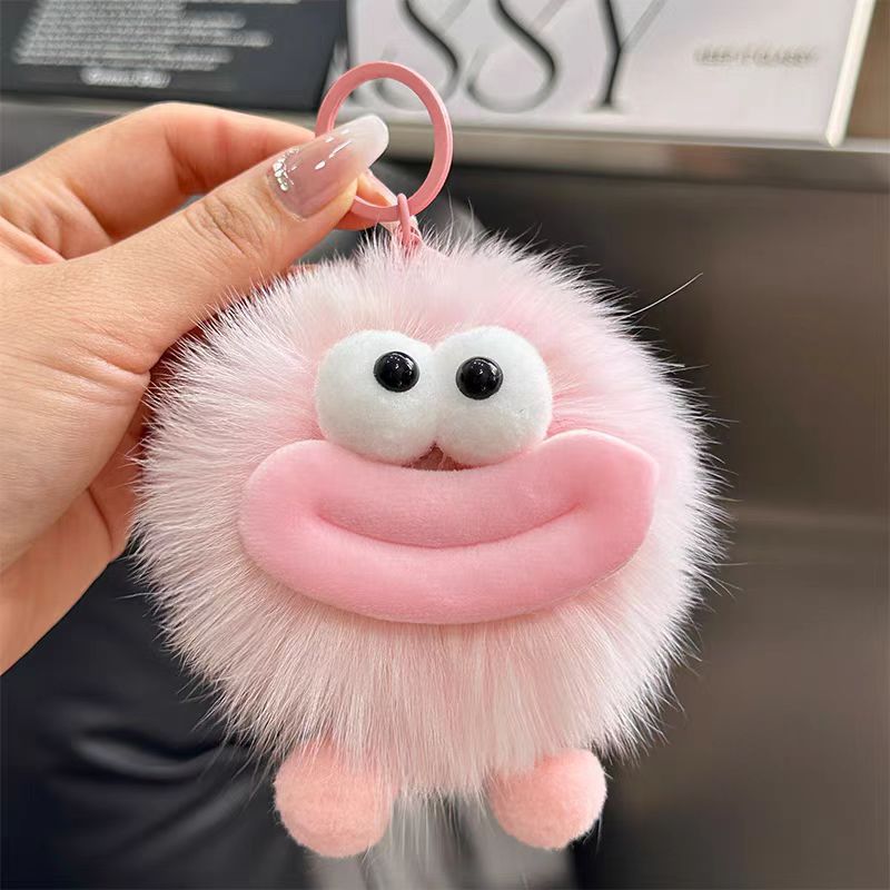 Hermoso cabello de zorro verdadero boca pequeña bola de carbón colgante llavero de coche muñeca bolso colgante regalo