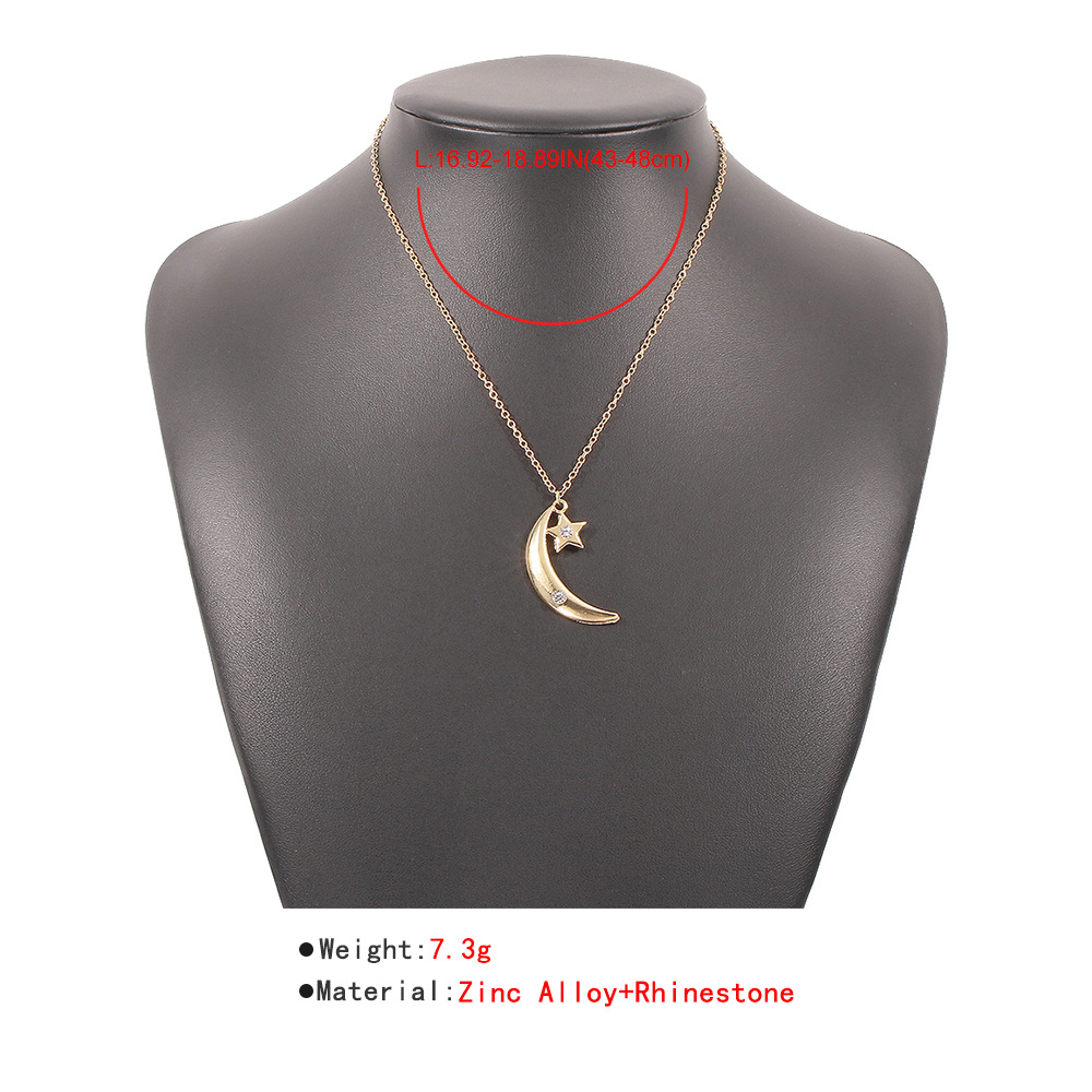 Fashion Alloy Micro-inlaid Moon Star Necklace display picture 5