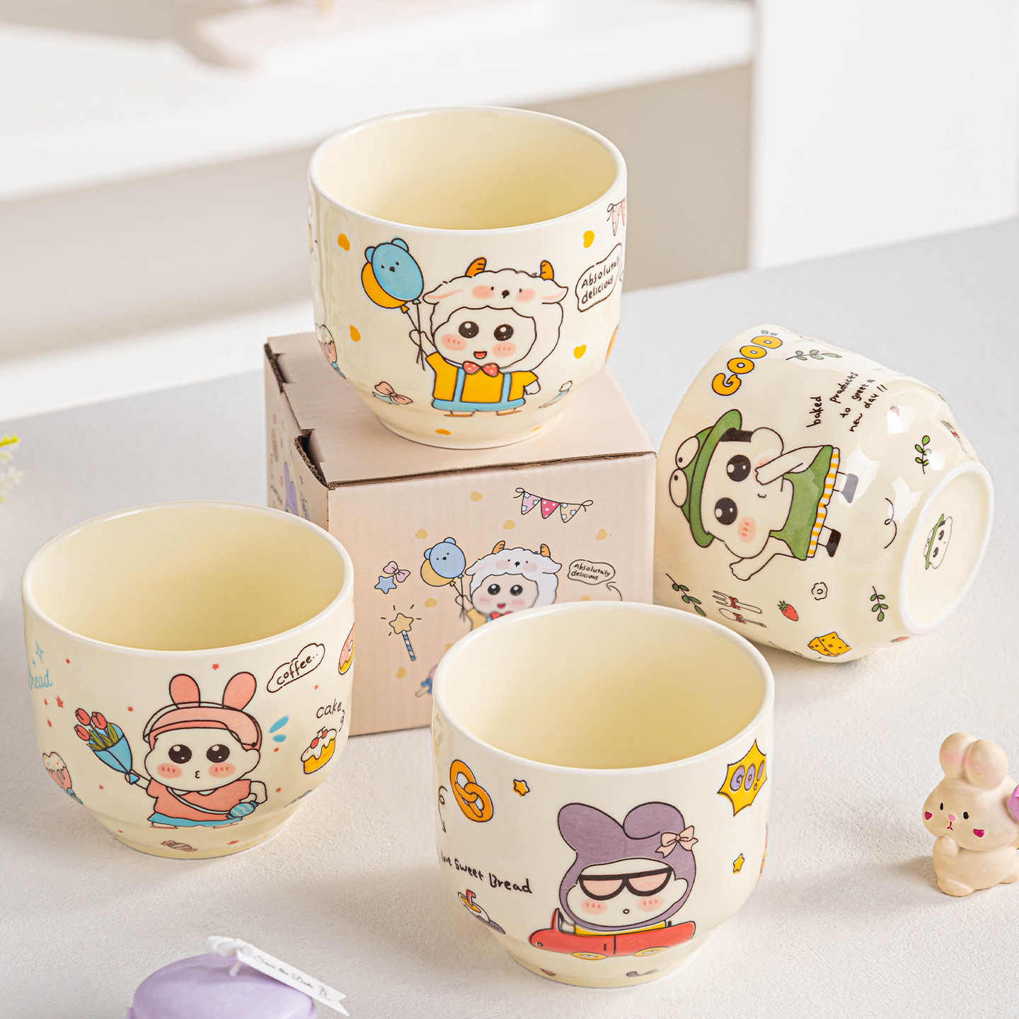 Ins lindos dibujos animados pequeños nuevos tazas de cerámica interesantes niños tazas de agua gruesas para el desayuno casero tazas de leche de alto valor facial