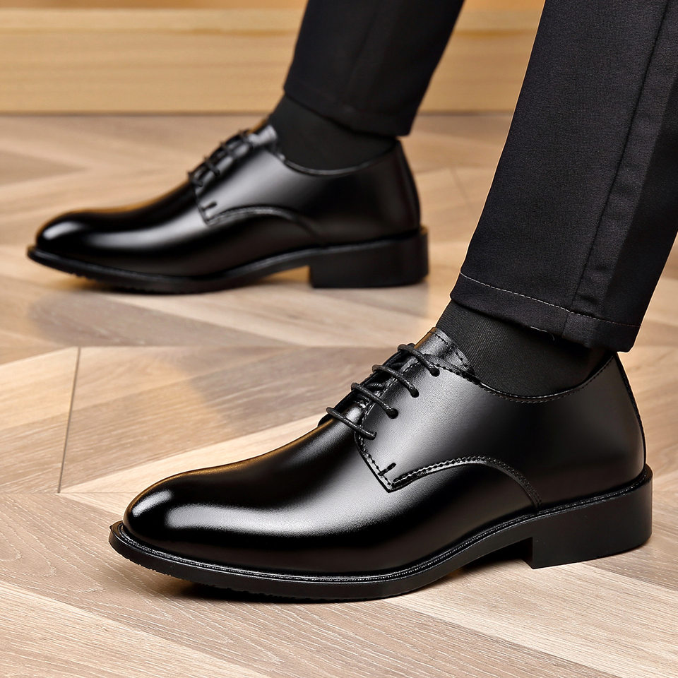 Giày da nam công sở mũi nhọn, gót thấp 1–3 cm, kiểu Anh, dây buộc, phù hợp đi làm và dự tiệc — 2Z101 màu đen