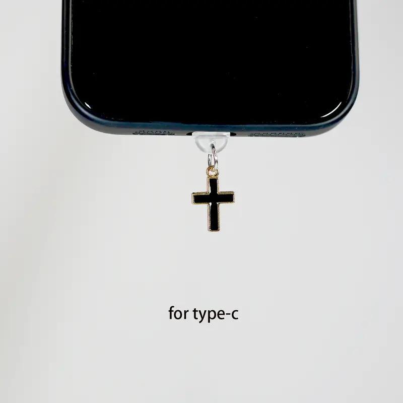 Cep Telefonu Toz Fişi Çapraz Siyah Cep Telefonu Toz Fişi Kulaklık Deliği Toz Fişi DIY Kolye Aksesuarları