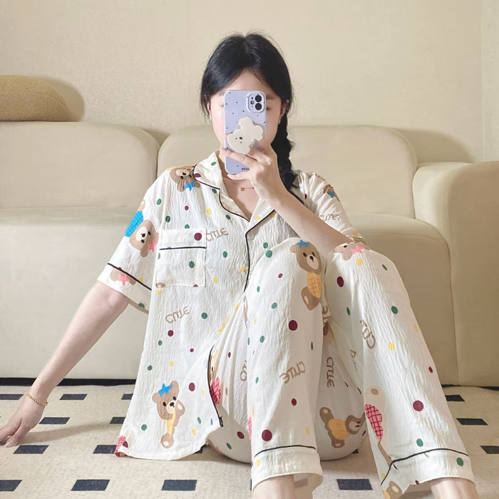 Verano nuevo pijama de amor mujer adorable oso simple ocio delgado nubes algodón ropa doméstica dos piezas conjunto al por mayor