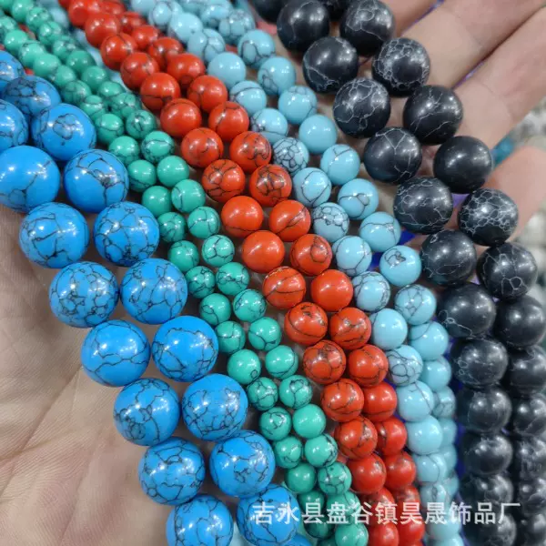 人造2mm-4mm松石黑线圆珠diy饰品配件散珠合成蓝松半成品隔片批发