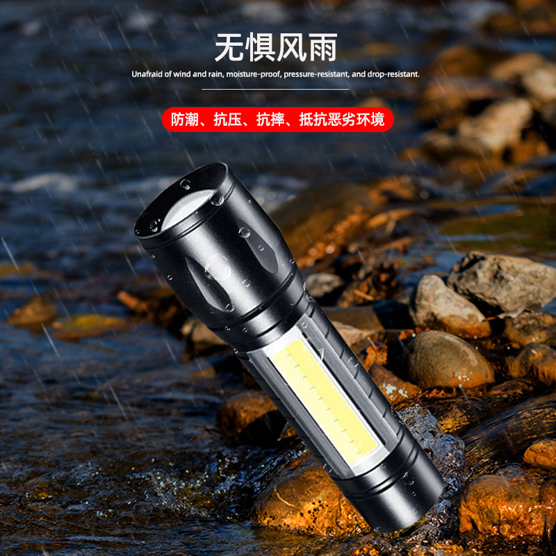 Mini luz fuerte transfronteriza pequeña linterna portátil luz lateral al aire libre hogar recargable LED zoom luz de trabajo de largo alcance