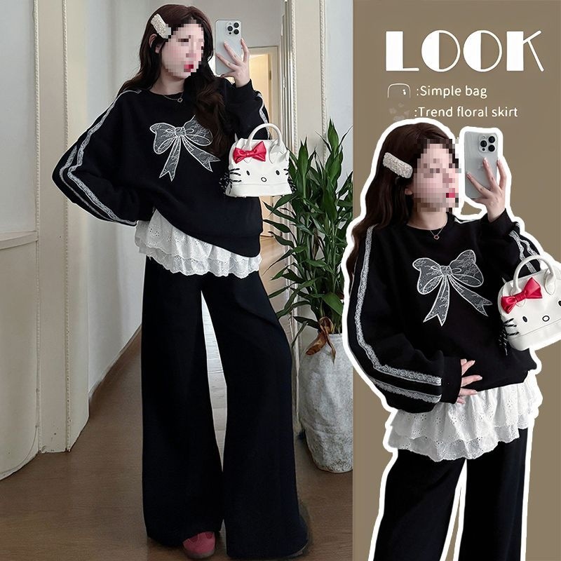 Maternity Wear Autumn 2025 New Sweatshirt Autumn Fashion Set Outing Top Spring Autumn Trendy Mom Pants Two-Piece Set
