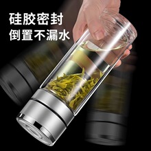 一键开盖玻璃杯双层加厚男士隔热防烫泡茶杯耐高温商务车载水申途