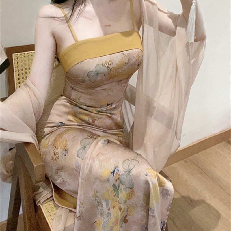 New Chinese Style Improved Floral dress Women's Spring plus size Retro Elegant Slimming Skirt Two-piece Set