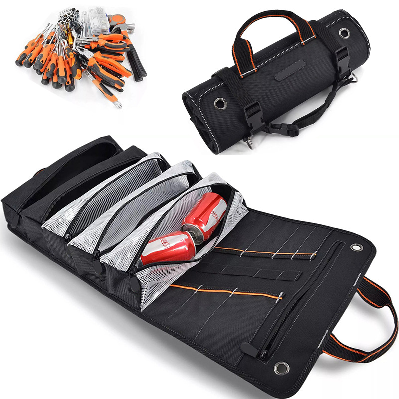 工厂电钻腰部黑色工具袋 耐磨便携式电工螺丝刀折叠收纳手提包