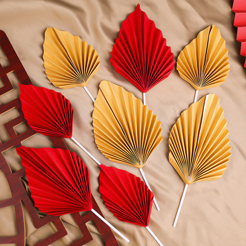 Manufacturer wholesale cake decoration ornaments folding fan leaf cake insert red festive fan cake insert