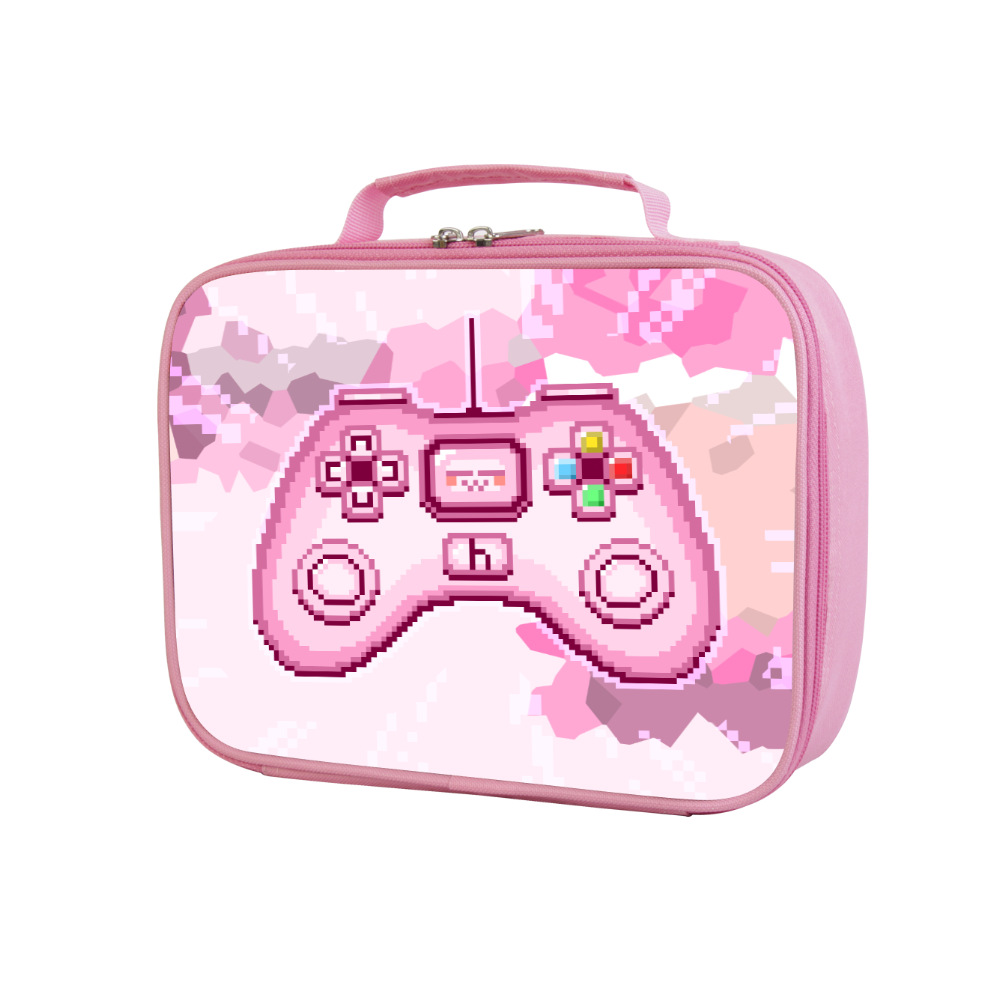 Paquete de almuerzo de estudiantes portátil de dopamina colorido, paquete de almuerzo cuadrado de gran capacidad, paquete de almuerzo de píxeles estrella, mango de juego, paquete de aislamiento térmico