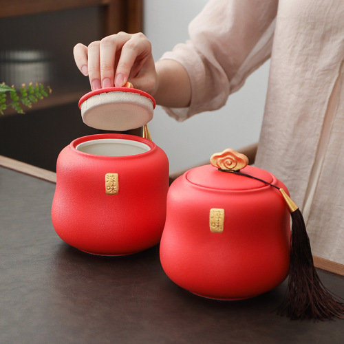 A947 household storage tea can large coarse ceramic tea packaging jar gourd sealed ceramic tea can half a catty