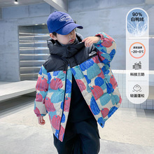 男童冬装连帽羽绒服中大童拼接面包服2025新款儿童装保暖加厚外套