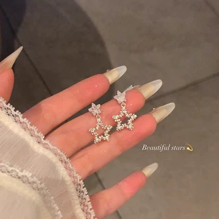 韩系爆闪锆石简约精致星星耳钉女轻奢高级感耳环气质大气耳饰耳夹