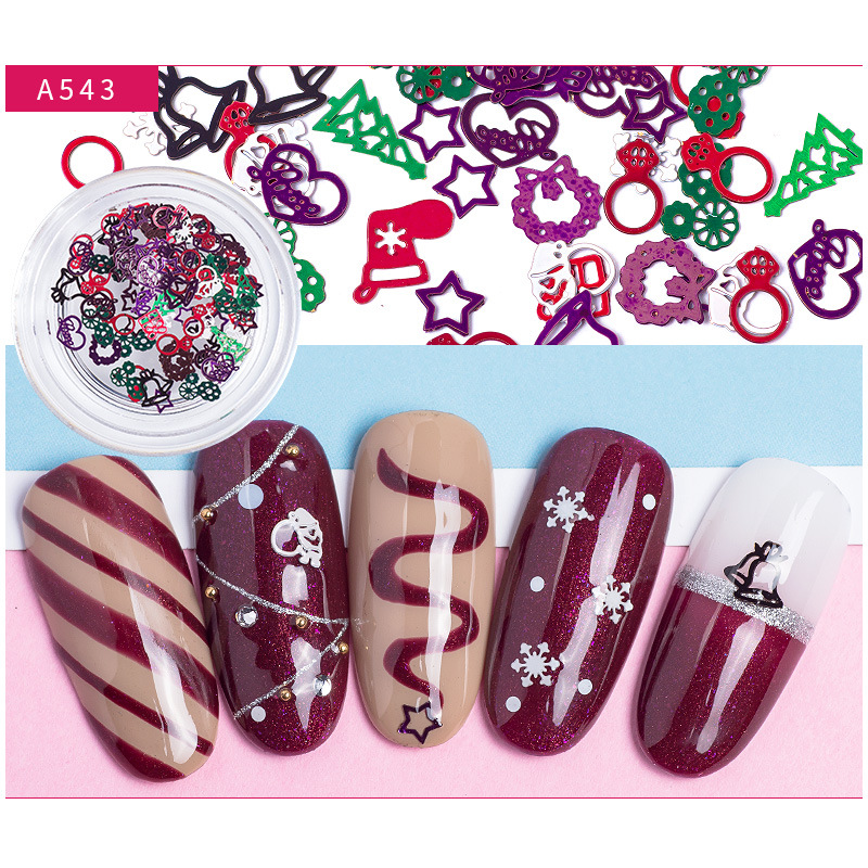 Joyas de manicura de Navidad mezcladas 9 copos de nieve de metal computadora hueco de color esquinilla metálica
