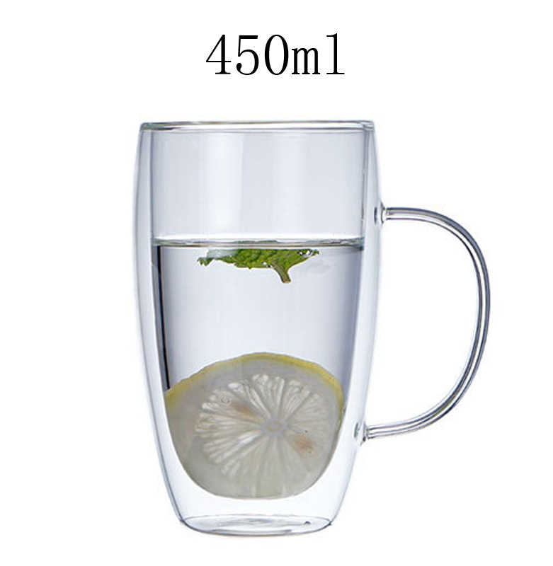 Taza de café con mango de doble capa borosilicato bebida fría taza de leche taza de jugo taza de vidrio creativo taza de agua taza