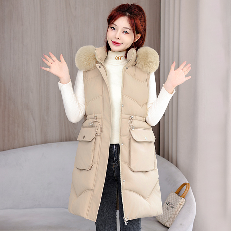 Mangas desmontables de comercio exterior ropa de algodón para mujeres 2025 nuevo invierno engrosado gran abrigo de algodón de cuello de cabello chaqueta de algodón para mujeres