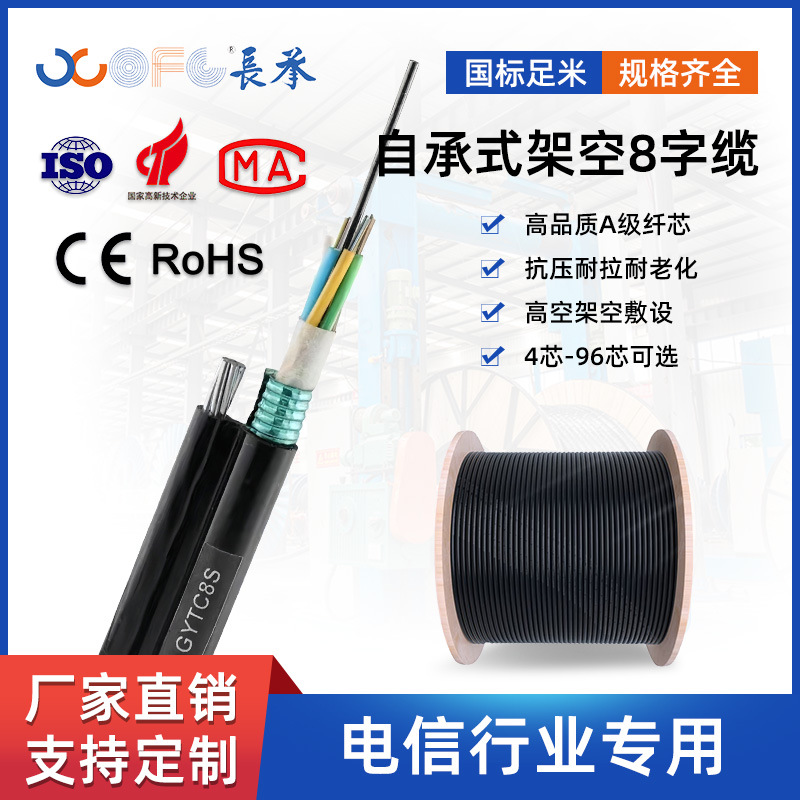 Gytc8S Optical Cable 8-Core Self-Supporting Stranded Aerial 8-Core 12-Core Single-Mode Armored Optical Cable Outdoor Communication Fiber Optic