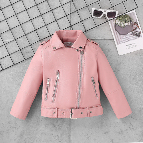 Girls' leather motorcycle jackets children's leather jackets 2024 spring and autumn new style Korean version for children and middle-aged children factory direct sales children's clothing