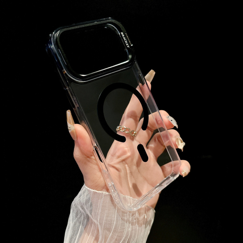 苹果17promax手机壳高透磁吸适用iPhone16镜头支架渐变色简约硬壳|undefined