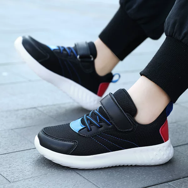 Fujian Kidsren's Shoes, Boys' Sports Shoes, Spring & Fall Low-Cut Velcro Mesh Fabric, Middle and Large Kidsren's Primary School Students' Casual Running Shoes