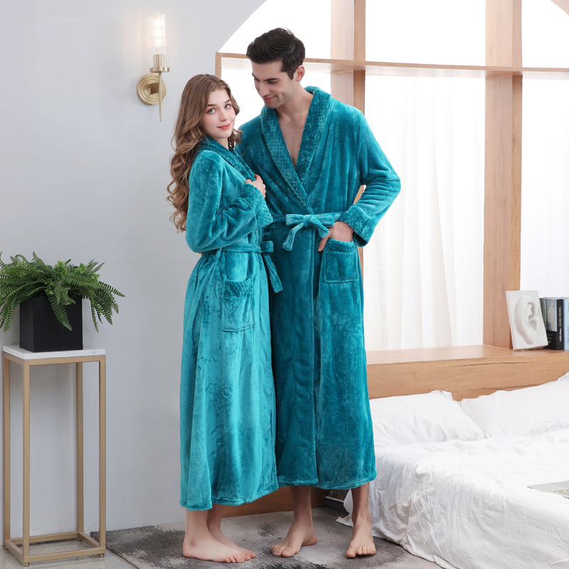 GraceChic Flanell-Bademantel im gleichen Stil für Paare, Herbst/Winter, verdickt, verlängert, Damen, locker, Übergröße, Herrenpyjama_voghion.com