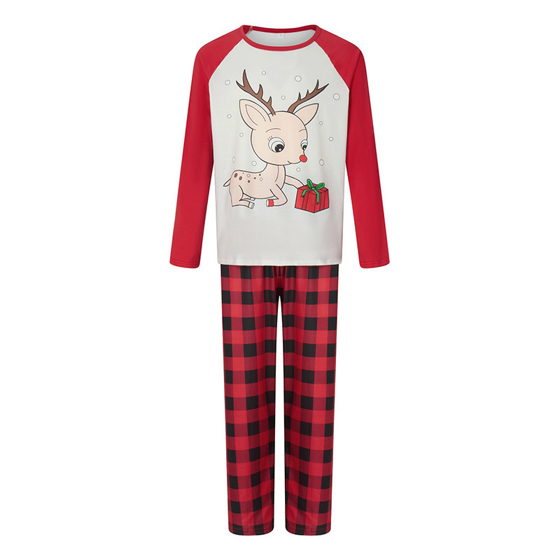 欧美跨境亲子装秋装婴儿睡衣套装儿童母女开心鹿圣诞亲子装家居服
