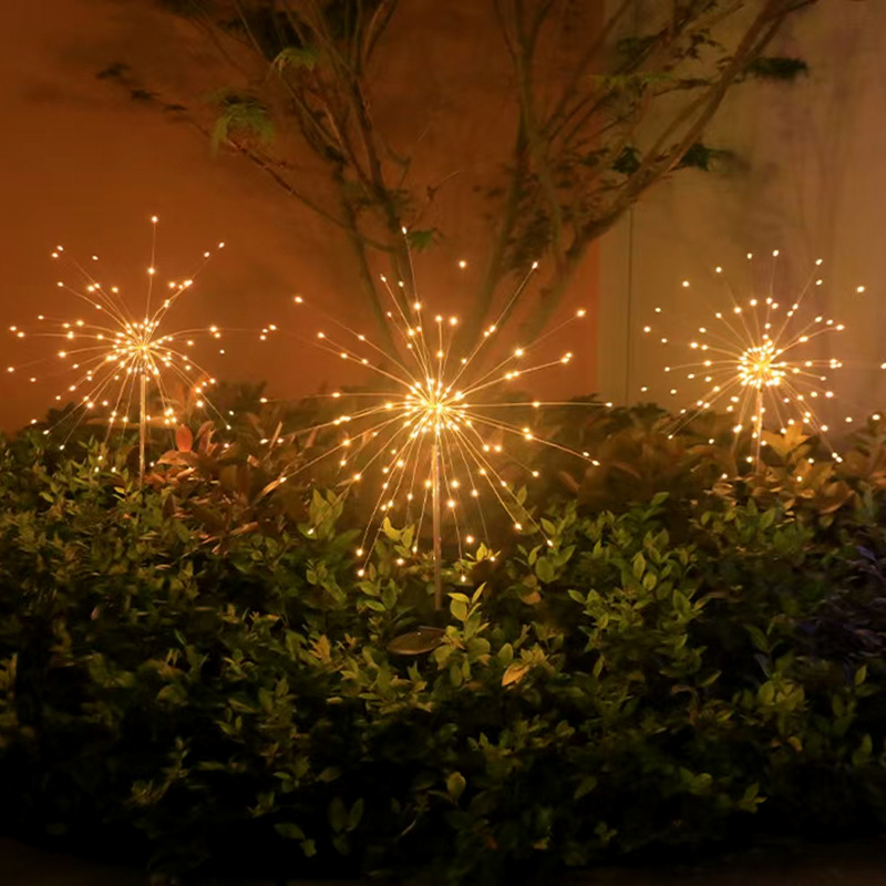 Nuevos fuegos artificiales LED solares al aire libre impermeable diente de león lámpara de suelo jardín decoración de lámpara de césped