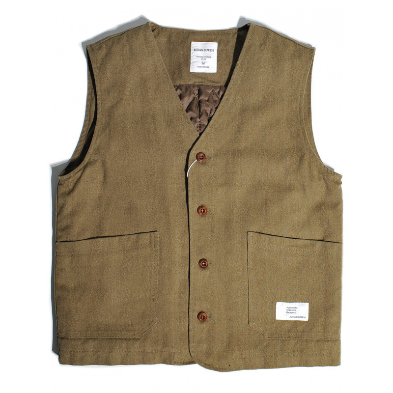 Heavy Canvas Denim American Retro Hunting Style Cotton Vest with Collar, Warm Padded Vest Jacket for Men