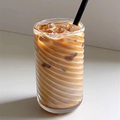 Ins-style threaded glass cup, American coffee cup, soda, sparkling water, beverage, juice, milk, breakfast cup, cocktail cup
