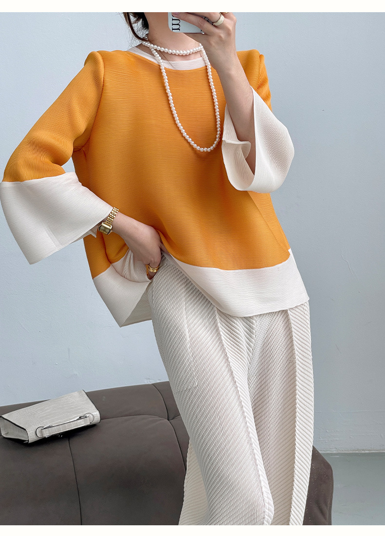Áo thun nữ dáng rộng tay đèn phối khối, chống nhăn — Màu vàng chi tiết 12