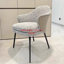 棉麻沙发餐椅意式轻奢家用带转盘椅子吃饭设计师洽谈椅餐厅沙发椅