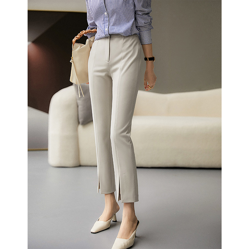 Draped Straight Micro-Flare Pants for Women, Cropped High-Waisted Slimming 2026 Spring New Wide-Leg Split Pants