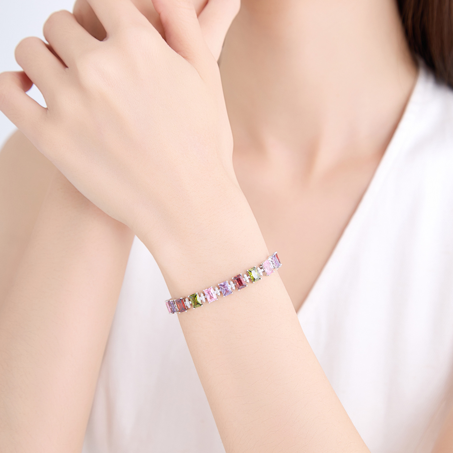 Pulsera con Gemas Cuadradas de Aleación de Cobre, Galvanizado, para Mujer