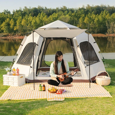 Hexagonal Tent — Avtomobil dam çadırları - ivory-white-hexagonal-tent-3-5-people-size