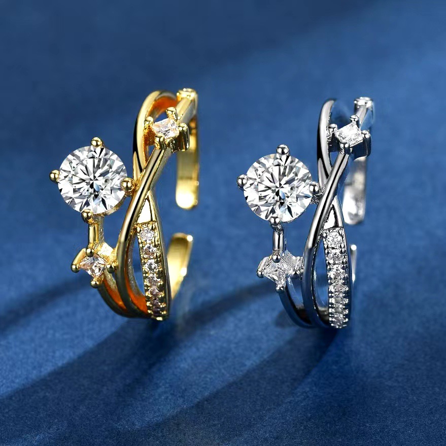 Grensoverschrijdende bestseller: Volledig met diamanten bezette zirkonia ring voor dames, elegante en minimalistische stijl, hoogwaardige open ring, groothandel_voghion.com