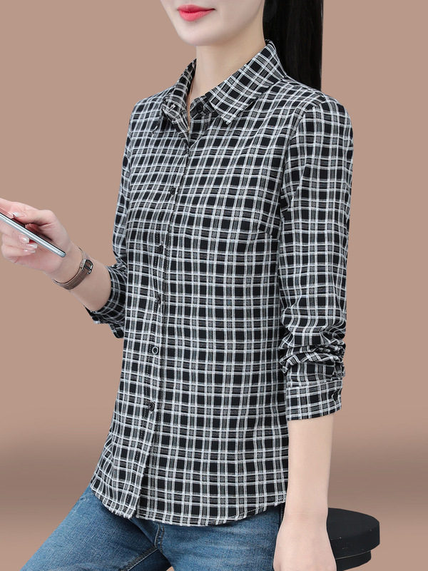 纯棉长袖女士衬衫春秋薄款2025新款中年妈妈时髦洋气小衫休闲上衣|undefined