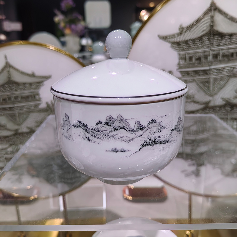 ホテルクラブ向け高級ボーンチャイナ食器セット、色釉金縁銀光山水模様、新中式宴会場テーブル装飾、直送|undefined