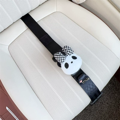 certified safety belt for pregnant women, Car seat belt - three-point-anti-strangling-safety-belt-black-with-bow-and-panda-head-design