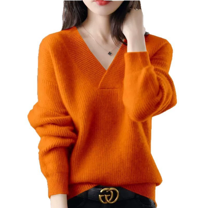 Demi-season solid knitted sweater, loose fit, increased thickness