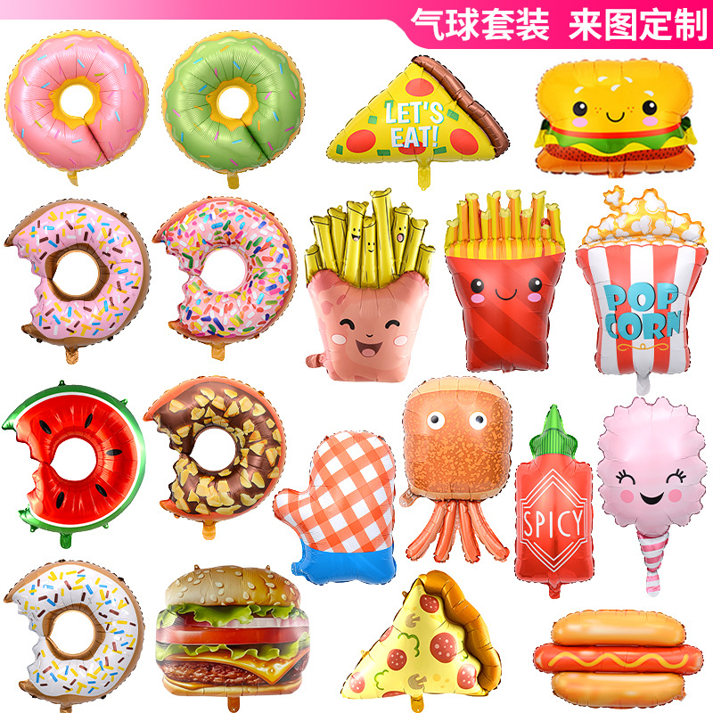 Nuevos globos de aluminio con forma de donut, hamburguesa, pizza, palomitas de maíz, helado, artículos de decoración para cumpleaños infantiles, globos. image 1