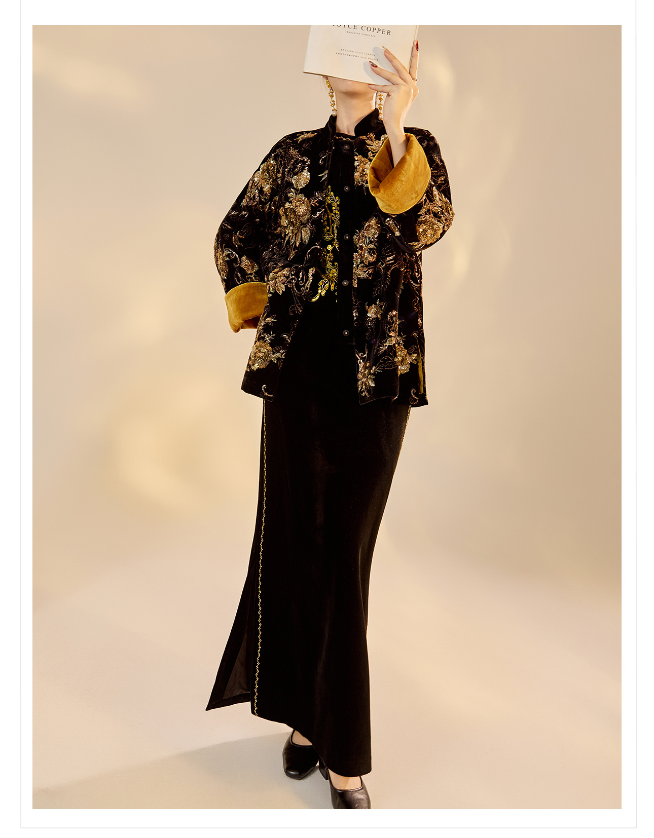 Áo vest nhung đính cườm retro không tay kết hợp chân váy đồng bộ NX005 — váy, áo vest chi tiết 17