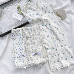 Forest-style girl's sunscreen ice sleeves for summer outdoor cycling, UV protection, extended hand back protection, fresh floral patterned sun-protective sleeves