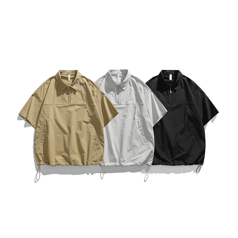 Summer Thin Half-Zip Short-Sleeved Polo Shirt for Men, Versatile Casual Trendy Brand Handsome Short-Sleeved Shorts Two-Piece Suit