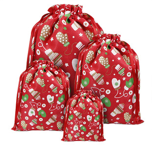 2025 Amazon New Christmas Bag Christmas Candy Bag Gift Bag Cross-Border New Pattern Drawstring Drawstring Cotton Bag