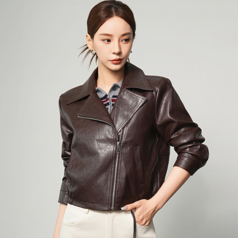 2025 New Spring & Fall Suit Collar Haining Full Leather Leather Jacket Women's Goatskin Slim Large Size Small Suit Versatile Jacket