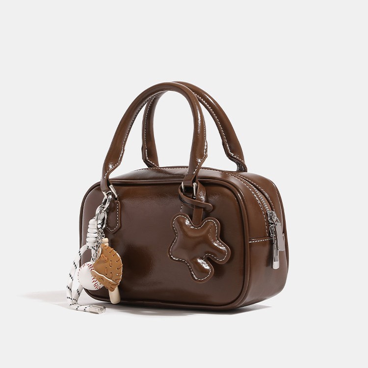 Minimalist Niche Design Bowling Bag For Women, Fashionable Autumn/Winter New Retro Handbag, Single Shoulder Crossbody Boston Bag - Thumbnail 3