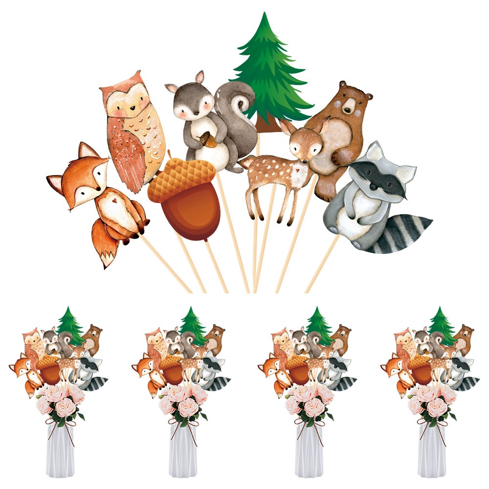 Amazon Venta caliente bosque tema cumpleaños florero pequeño plug-in baby shower fiesta de cumpleaños decoración Tarjeta de inserción