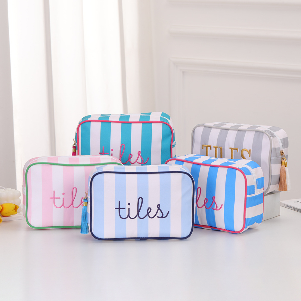 Cross-Border Best-Selling Amazon Ribbed Cosmetic Bag Striped Cosmetic Toiletry Bag Multi-Functional Cosmetic Bag Travel Storage Bag